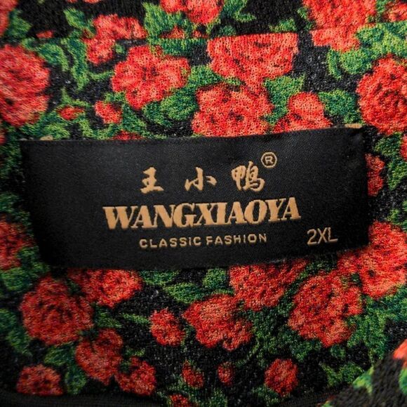 Wangxiaoya Classic Fashion Black Dressy Blazer Red Rose Design - Picture 6 of 8